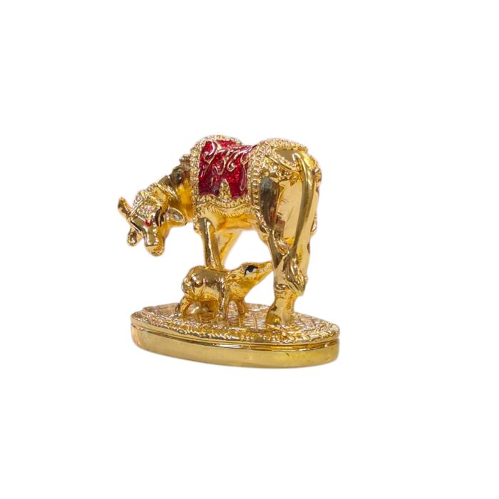 Side profile view of Kamdhenu Cow with Calf Idol