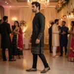 Men’s black kurta with sequin detailing