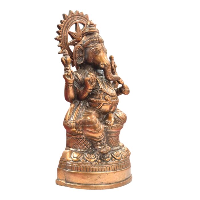 Side profile view of Metal Copper Ganesha statue