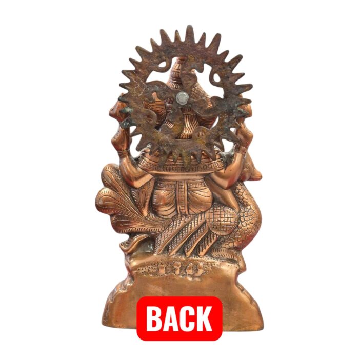 Back profile view of metal copper Ganesha
