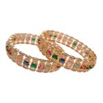 Gold finish statement stone bangles close-up