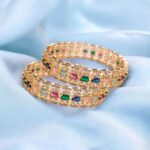 Swarnika Navratna Bangle Set gold finish multicolor stone bangles