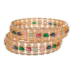 Gold finish Navratna stone bangle set ethnic jewelry